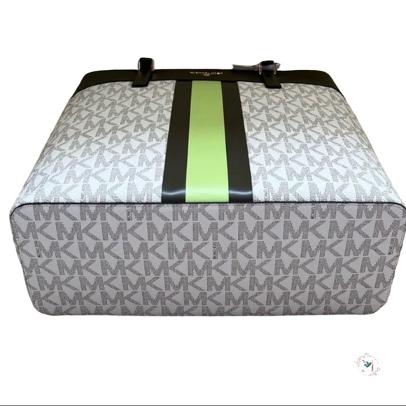 NWOT Michael Kors Center Stripe Morgan Large Tote Olive Multi - Picture 6 of 15